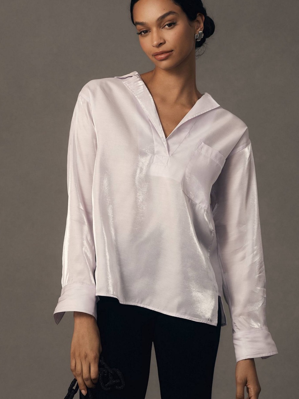 Pilcro Long-Sleeve Shine Blouse Anthropologie Lavender Purple XXS - S